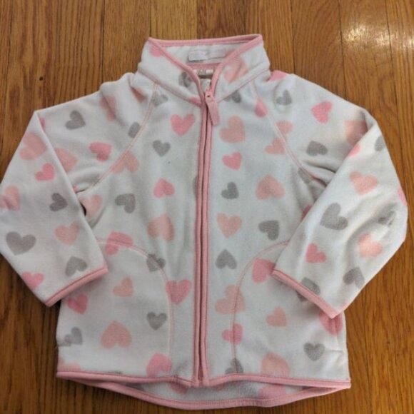 H&M fleece jacket hearts pink grey size 1.5 -2 Y 18 - 24 M FALL - Picture 4 of 4